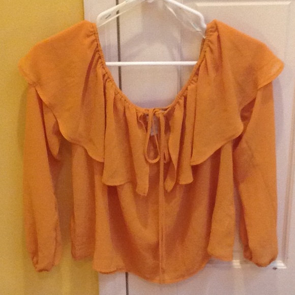 Forever 21 orange ruffle off the shoulder sheer blouse, size s. - Picture 1 of 2